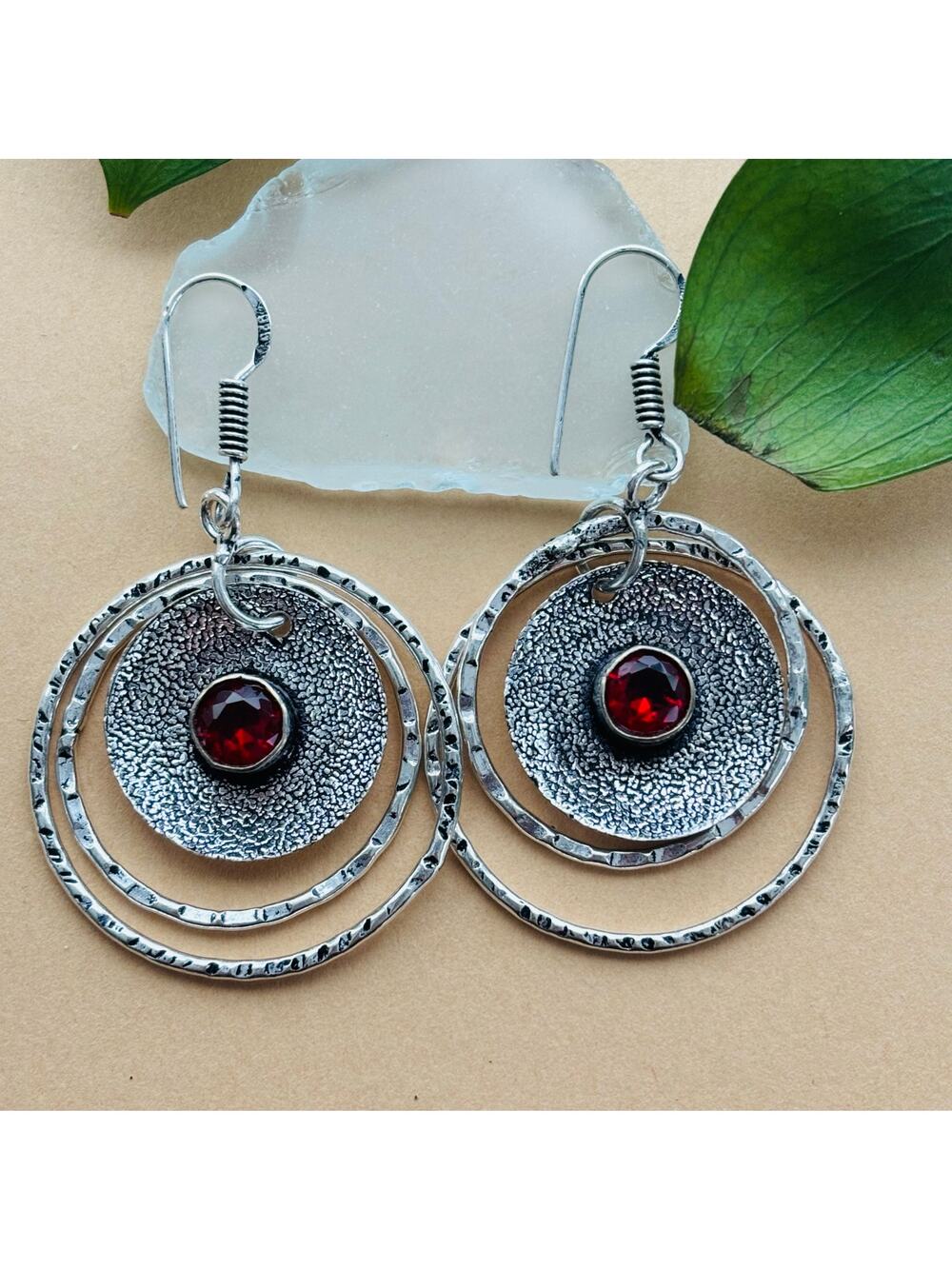 925 Sterling Garnet Dangle Earrings